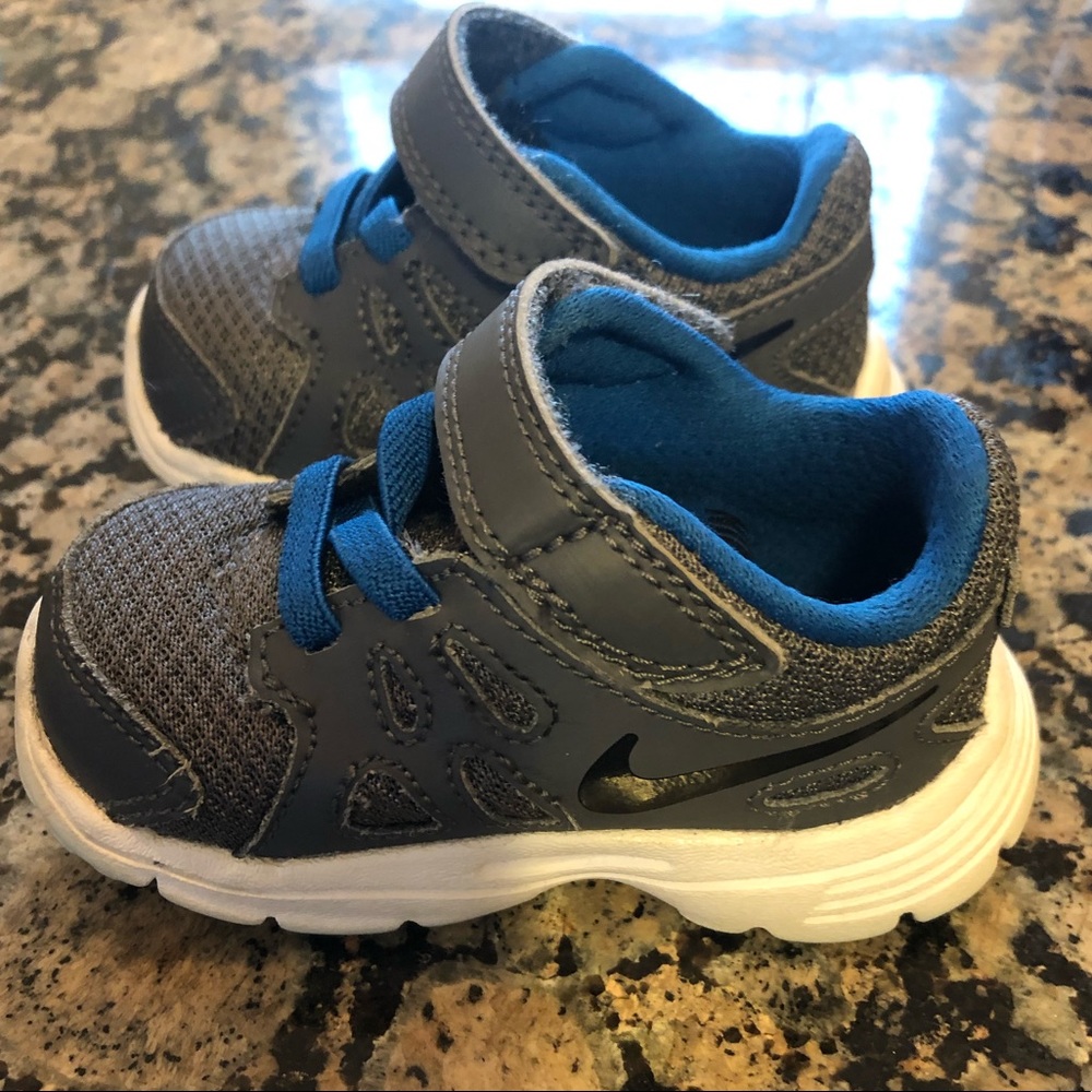 Toddler, Baby Grey and Blue Nike’s; Size 3 (3C)
